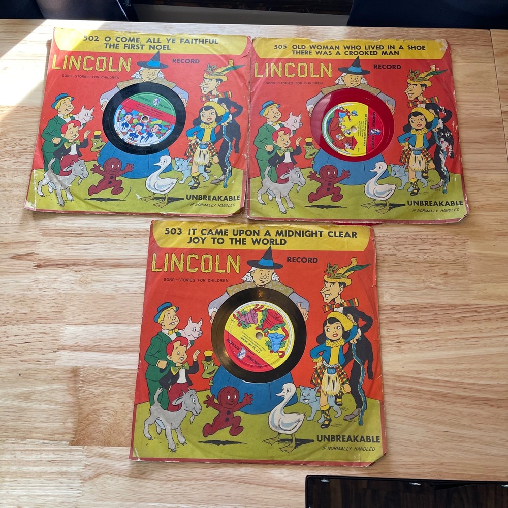 VTG Lincoln Records 78 rpm Children's Songs Vinyl Lot 3 Records Unbreakable